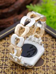 1 pieza Brazalete elástico hueco de metal con forma de corazón para mujer compatible con la correa del de 38 mm, 40 mm, 41 mm, 42 mm (S10 42) mm, 44 mm, 45 mm, 49 mm (S10 46) mm, accesorio de moda, correa de reloj para Series Ultra 2 S10 SE 9 8 7 SE 5 4 3 2 1, correa/banda de reloj para mujer, regalo del Día de San Valentín/diario/festival