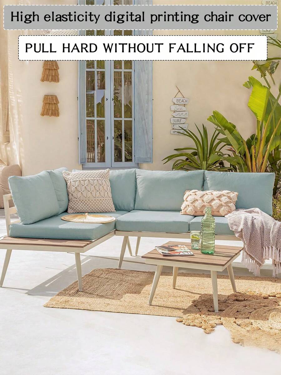 1pc Solid Color Milk Silk High Elasticity Outdoor Sofa Cushion Cover, Dust-Proof And Dirt-Resistant, Suitable For All Seasons