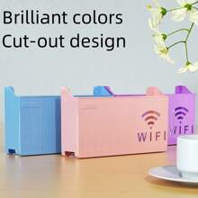 1 szt. Pudełko do przechowywania routera z 2 paskami klejącymi, dostępne w wielu kolorach, wysokiej jakości materiał, nowoczesny minimalistyczny design, który nie blokuje sygnału, kolorowy falisty wzór, prostokątny z pustym logo WIFI, do przechowywania routera, odpowiednie do domu