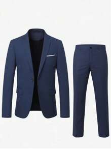 Men's Spring And Autumn Casual Suit Set, Includes Jacket And Pants