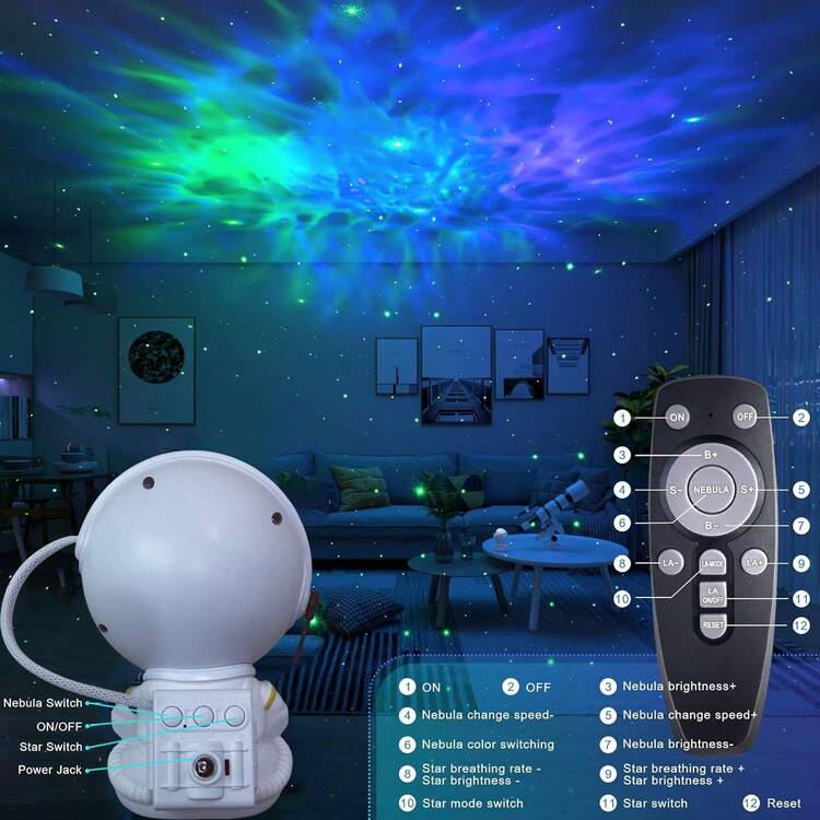 Lámpara De Proyección De Estrellas Con Astronauta Galáctico Y Proyección Del Espacio Exterior, Luz De Nebulosa Para Decoración De Habitación Y Regalo Para Niños - Multicolor - Añade 9