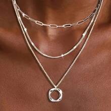 925 Sterling Silver Layered Necklace-Stylish Round Pendant Design, Ideal For Parties, Vacations, And Gifting