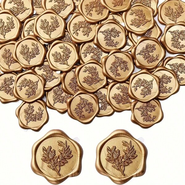 25/50/100Pcs Wax Seal Stickers, Handmade Envelope Seals Self Adhesive Wax Stickers, Eucalyptus Wedding Invitation Envelope Seal Stickers, Perfect For Invitation, Christmas, Gift Wrapping, Party, Wedding Party, Envelope