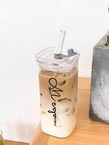 Personalized Square Glass Tumbler With Lid And Straw – Custom Name Iced Coffee Cup, Reusable Smoothie Juice Bottle, Custom Office Tumbler, Home Drinkware Personalized, Clear Glass Bottle CupClear Drinking Glass For Cold Beverages, Gifts For Women And Moms