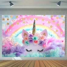 1pc Magical Unicorn Themed Photography Backdrop: For Parties, Photos And Decor, No Electricity Needed - Multicolor - View 2