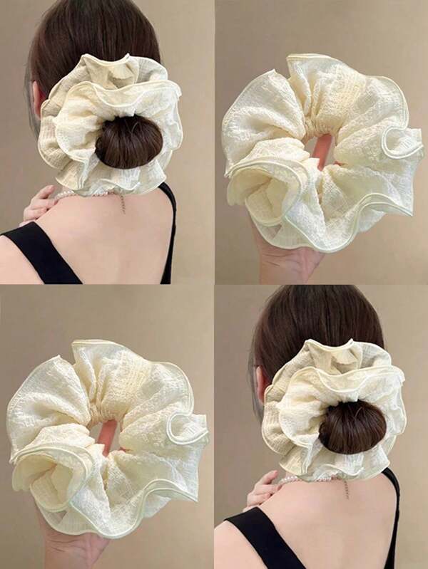 topshiny 1 pièce Style coréen début de printemps Surdimensionné double couche Crème Plissé Texture Tulle Gonflé Chouchou, Accessoire de cheveux simple Porte-queue de cheval Chignon Élastiques à cheveux Attaches à cheveux Bandes élastiques pour cheveux Chouchous Corde à cheveux Élastique à cheveux, Boules de cheveux