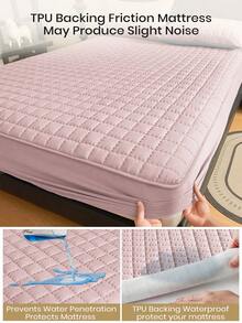 South Life 1pc Warterproof Fitted Sheet, Bedding, Waterproof Mattress Protector, Fall Decor, Skin-Friendly Mattress Cover, Bedroom Decor, Breathable Quilted Mattress Cover For 8-15" Mattress, Room Decor, Noiseless Bed Mattress Cover For Bedroom, Dorm Room, Fathers Day Decor, Birthday Decorations, Grad Party Decor, Fathers Day Gift, Graduation Gifts, Birthday Gifts - 粉色 - 查看 7
