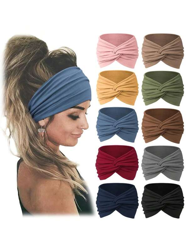 Set de 10 piezas de pañuelos bohemios de mujer con elástico ancho para deportes, yoga, correr, accesorios para el cabello, turbante, diadema, banda para el sudor, diadema de moda