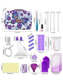 204 piezas Caja de almacenaje y kit de herramientas completo para pintura de diamantes DIY - Bolsa de almacenaje con mariposa, que incluye bandeja de color degradado, bolígrafo rodante, set de bolígrafos para aplicar los puntos, múltiples botellas de almacenaje, embudo, pegatinas, etc. Mejor regalo festivo para principiantes en manualidades y aficiones - Multicolor - Ver 2