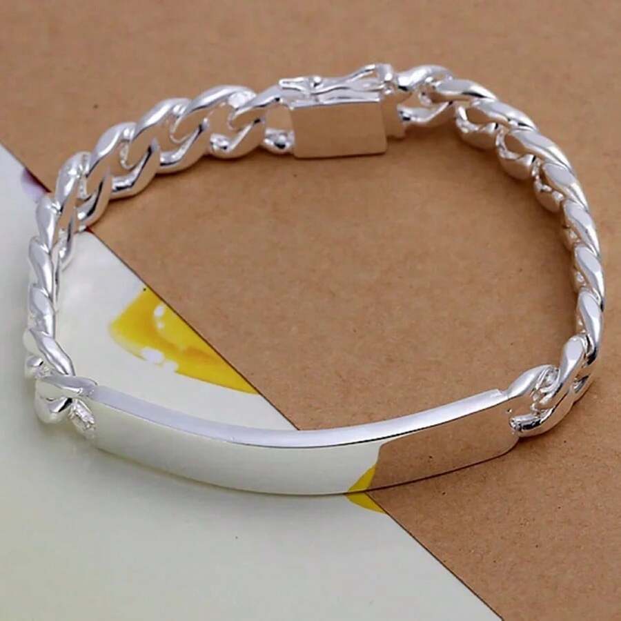 20CM Charm 925 Sterling Silver Plated Bracelet Design Noble Pretty 10mm Men Chain Jewelry Fashion Geometric Free Shipping Factory Price - Silver - View 1