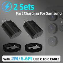 Topadre 25W 超快速壁式充电器，配备 3.3/6.6 英尺 USB C 转 Type C 快速充电线，兼容 Galaxy S24 S23 S22 S21 S21+/S21 Ultra/S20/S20 Ultra/Note 20 Ultra/Note 10，支持超快速充电，USB C 充电器，Type C 充电器 Nan - 美規A型插(110-127V) - 查看 1