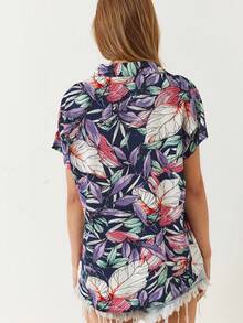 BIANCO LUCCI Damen Tropenmuster Kurzarm Lässig Urlaubshemd Herbstkleidung Grafik-T-Shirts Damen Lehreroutfits für Frauen, große Frauen - Violett - Übersicht 2
