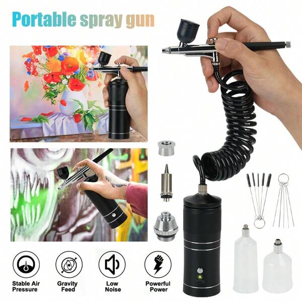 Wiederaufladbare Airbrush, 2 Druckstufen, 0,3 mm Düse, USB-Aufladung, geeignet zum Malen, Modellieren, Tortendekorieren und Schminken
