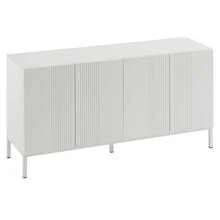 Modernes Sideboard mit einzigartiger Linie, 4-türig, grifflose Tür, für Esszimmer, Wohnzimmer und Küche (Weiß) - Weiss - Übersicht 10