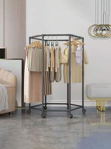 1 pièce Étendoir à vêtements sur pied, rotatif à 360°, avec roulettes coulissantes. Étagère hexagonale de stockage et de séchage, organisateur et cintre de vêtements grande capacité pour usage domestique