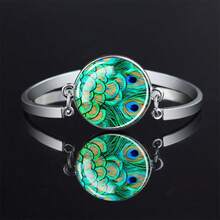1pc Peacock Pattern Design Round Glass Texture Bracelet Unisex Fashion Accessory Holiday Gift Party Gift - Style1 - View 11