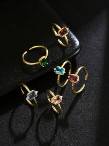 1 pieza Anillo de joyería de estilo vintage, de corte brillante de zirconia cúbica rectangluar de alta calidad y de lujo, con diseño único y minimalista, accesorio de regalo, piedra de nacimiento de diciembre
