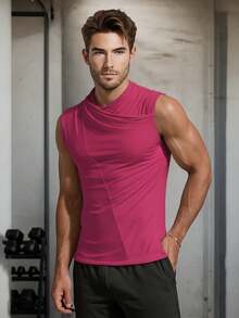 Playera con Cuello Asimetrico Cruzado de Hombros Descubiertos para Hombre - Rosa Fucsia - Ver 3