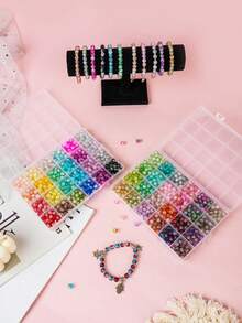 1300pcs 8mm Mixed Cracked Glass Beads For Bracelet Making With Accessories, 48 Colors Crystal Glass Bead Jewelry Kit, Round Beads For DIY Bracelet Crafts - 彩色 - 查看 5