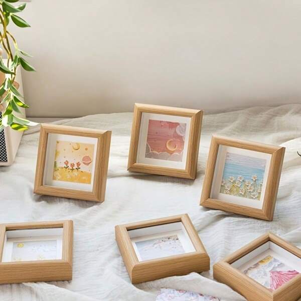 2pcs Square Wooden Photo Frames - Modern Design Mini Display Frame For Crafts, Desk Decor, Photos And Art Exhibition, Wooden Framed, Wall Decor For Living Room, Ideal For Holiday & Party Gifts