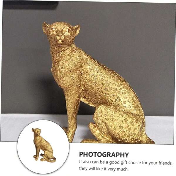 1pc Cheetah Statue Gold Leopard Sculpture Home Decor Leopard Sculpture Resin Handmade Sitting Suitable For Living Room Table Center Bedroom Gift For Woman Father