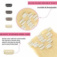 Clip In Hair Extensions Real Human Hair,#613 Bleach Blonde, Clip In Brazilian Remy Human Hair Extensions 8pcs Per Set With 18 Clips Double Weft 16-28Inch - S613 - 查看 4
