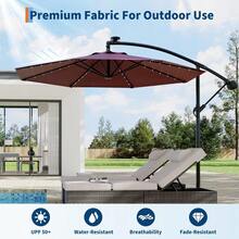 10ft Solar Lights Patio Umbrealla, Outdoor Offset Cantilever Umbrella, Easy Lift & Tilt Adjustment, 8 Ribs Sun Umbrella UV Protection For Market Garden Deck Backyard Pool - 酒紅色 - 查看 5