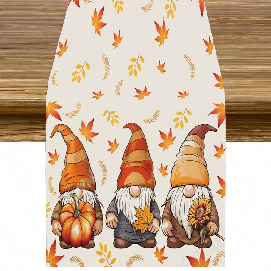 1/4/6pcs Autumn Maple Leaves Gnomes Place Mats/Table Runner Farmhouse Table Mat For Seasonal Holiday Party Kitchen Dining Room Table Decor - Multicolor - View 1