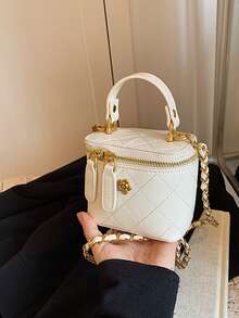 Túi xách tay thêu hình thoi Petite Women Tote Shoulder Bag, Thích hợp cho việc mua sắm, ví, phụ nữ trẻ, sinh viên đại học, người mới bắt đầu, nhân viên văn phòng. Thích hợp cho văn phòng, trường đại học, công việc, kinh doanh, đi làm, hoạt động ngoài trời, du lịch & dã ngoại - Màu be - Xem 9