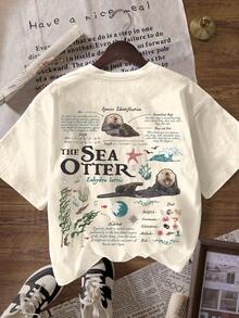 Vintage Sea Otter Biology Graphic Short Sleeve Casual Round Neck T-Shirt