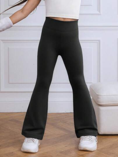 Young Girl Solid Color Elastic Flared Casual Yoga Pants (YY355)