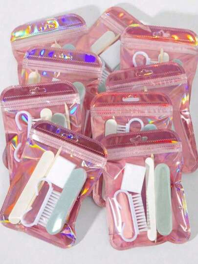 Set mit 40/30/20/10/5/3/1 Maniküre- und Nagelpflegewerkzeugen, Nagellack und Mini-Spatel, beidseitiger Nagellack, Holz-Löffelhalter, Nagelpflege-Werkzeuge, geeignet für Zuhause oder unterwegs, tragbar.