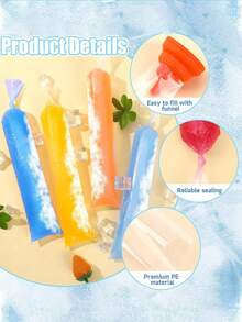 50Pcs-Long Ice Cream Bags For Vegetable/Juice, Puree, Ice Cream, Fruit Ice, Storage Bags That Can Be Sealed At Cold Temperatures, DIY Ice Cream Bags And Food Packaging Bags Gift Bags For Parties Kitchen, Disposable Lollipop Ice Bags  Crushed Ice Ice Bags Self-Sealing Transparent Lollipop Ice Bags - Transparent - View 5