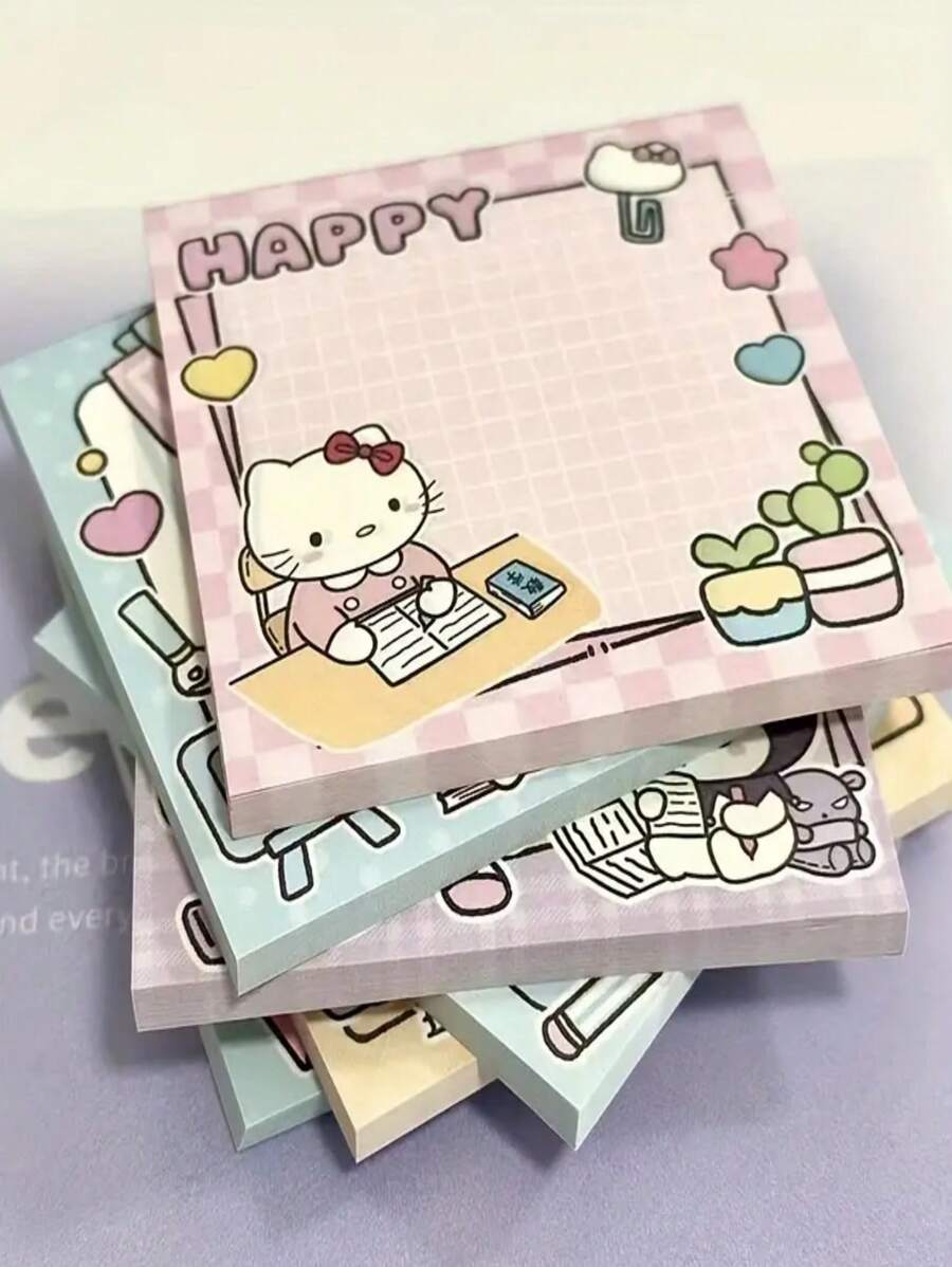 Sanrio [Paquete de 6 notas adhesivas lindas] Paquete de 6 notas adhesivas con personajes de Sanrio - Blocs de notas adhesivas cuadrados y lindos, set de artículos de papelería de oficina y hogar, útiles escolares, de vuelta a clases