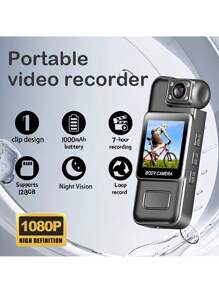 1080P HD Wearable Sports Camera, 1000mAh Rechargeable Battery, Night Vision, 180° Rotatable Lens, Loop Recording, USB Charging, Compatible With Tablet, ABS Material, For Outdoor Activities - Ideal Christmas Gift