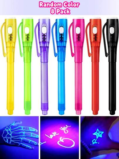 8支装隐形墨水笔套装（带紫外线灯） - 秘密信息书写工具、间谍套装、室内/室外魔法笔、派对用品