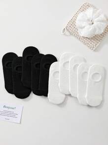 5 pares de calcetines invisibles blancos y negros finos para mujer con diseño de malla calada y antideslizante, calcetines tipo zapatilla ligeros, perfectos para el verano (sin cartón)