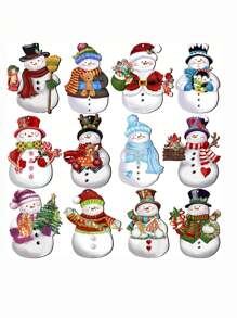 12 pièces Décorations de Noël en bois bonhommes de neige, décorations d'arbre de Noël en bois, fournitures pour fête de Noël