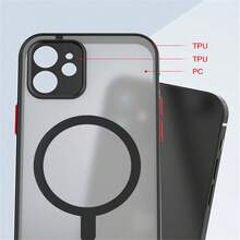 1pc Black Magnetic Wireless Charging Shockproof Protective Case With Full Camera Protection, Translucent Matte Finish, [Silky Touch] [Matte PC Back] TPU Bumper Shockproof Slim Thin Compatible With IPhone And Compatible With Samsung Galaxy Waterproof Anti-Fall Scratch Resistant - Black - View 10