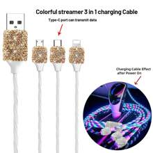 1 pièce Chargeur de voiture 2-en-1/8-en-1 avec strass, câble de charge 3-en-1 avec strass, charge rapide, Type C, USB, adaptateur de voiture, compatible avec Apple, téléphone, caméra de tableau de bord, iPad, GPS, cadeau pour les vacances/anniversaire