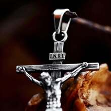 1pc Vintage Stainless Steel Jesus Cross Pendant With 60cm Chain, Suitable For Daily Wear For Men And Women