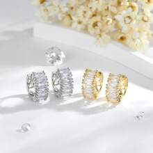 2pcs/Pair High-Quality Waist-Shaped Earrings For Women, 2-Way Wearing, Zirconia Ear Jewelry, Commuting Style, Round Face Slimming, Earring Accessory Gift