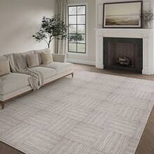 BERTHMEER Large Beige Modern Area Rugs 8 X10  For Living Room Bedroom Office Dining Room Farmhouse Washable Carpets Non Slip Distressed Geometric Stripes Rugs - 8' x 10' as pic - View 6