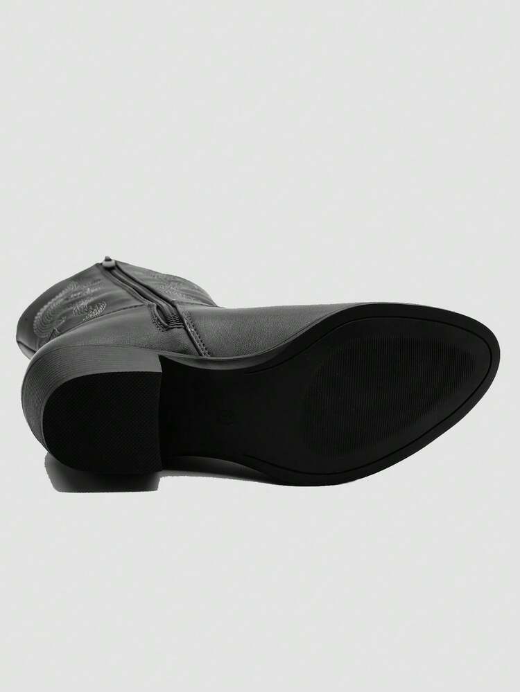 GLOBALWIN Women's Mid Calf The Western Cowgirl Boots Fashion Cowboy Boots For Women Chunky Low Heel Fall Boots Halloween Season - 黑色 - 查看 3