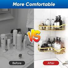 3 Pack Corner Shower Caddy Adhesive Organizer Pink  Adhesive Shower Organizer For Bathroom Storage, Rustproof Stainless Steel Shower Shelves, No Drilling, Space-Saving Shower Rack Shelf For Inside Shower, Pink - L-shaped Gold of 5 - 查看 2