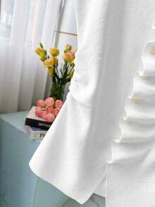 FOR BEAUTY Spring And Summer New White Round Neck Button Folding Placket Short Sleeved Knitted Cardigan Women's Slim Fit Daily Casual Commuting Thin Sweater White Tops