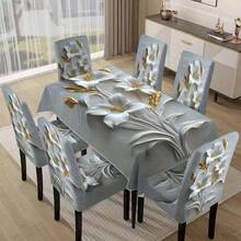 1/4/5/6/7pcs Fashionable Simple European And American Style Printed Chair Covers / Chair Cover Set, Suitable For Indoor Home Restaurant, Hotel Modern Daily Decoration. Tablecloth Suitable For Square Tables, Elastic Chair Covers Can Be Washed - YT-089 - View 13