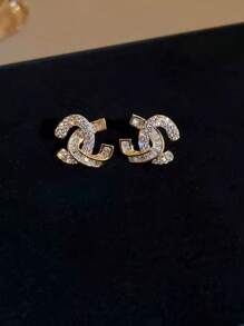 1 pieza Pendientes tipo botón con circonita estilo vintage francés - Elegancia de lujo ligero atemporal