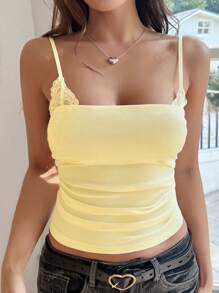 Vaiaye Women's Sexy Lace Camisole Top, Waist Fitted, Spring & Summer