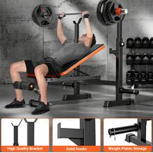 GIKPAL 770lbs 5-In-1 Adjustable Weight Bench For Home Gym – Multi-Purpose Bench Press With Squat Rack, 7-Level Backrest & Barbell Storage | Full Body Strength Training (Black/Orange) - 黑色和橙色 - 查看 8